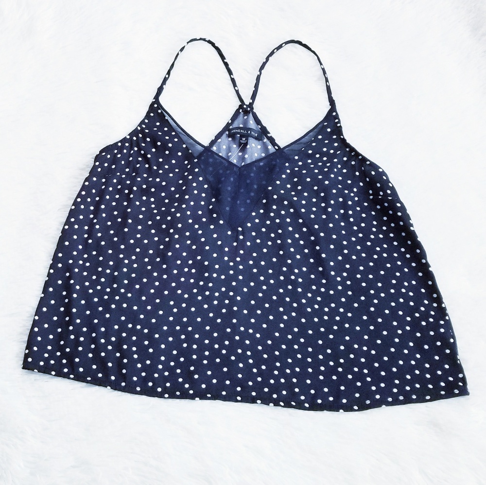 Kendall & Kylie Flowy Polka Dot Black Cami Top